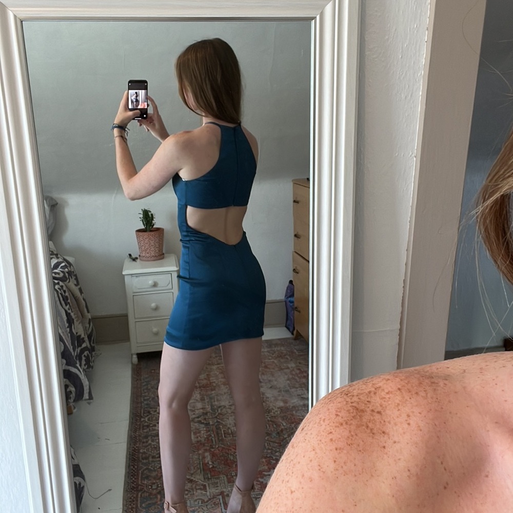 Turquoise, Silk, Sherri Hill Short Dress - Picture 3 of 5